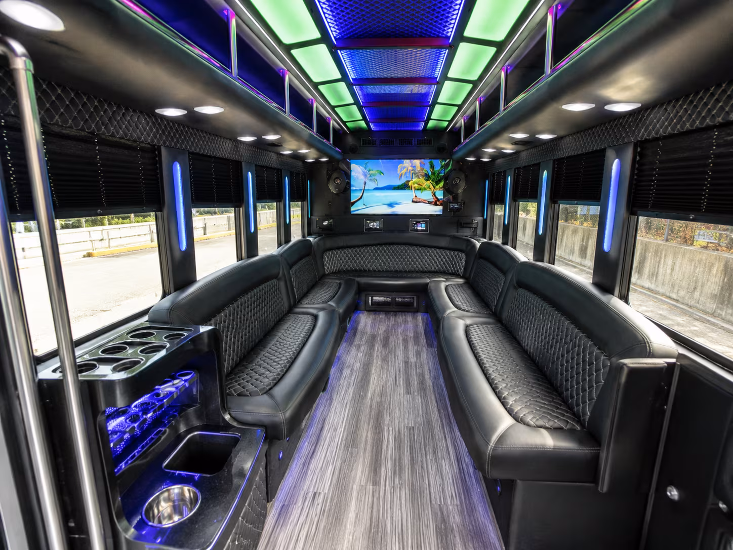 mount laurel 18 passenger party bus inside