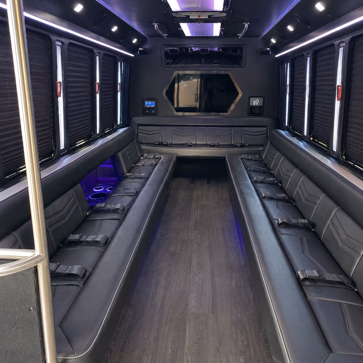 mount laurel 18 passenger party bus interior